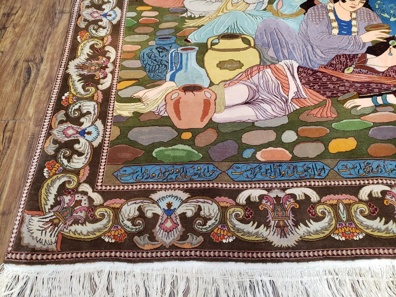 Semi Antique Persian Isfahan Pictoral Rug 4.10x6.1, Wool Handmade High Quality Decorative Carpet by Jewel Rugs