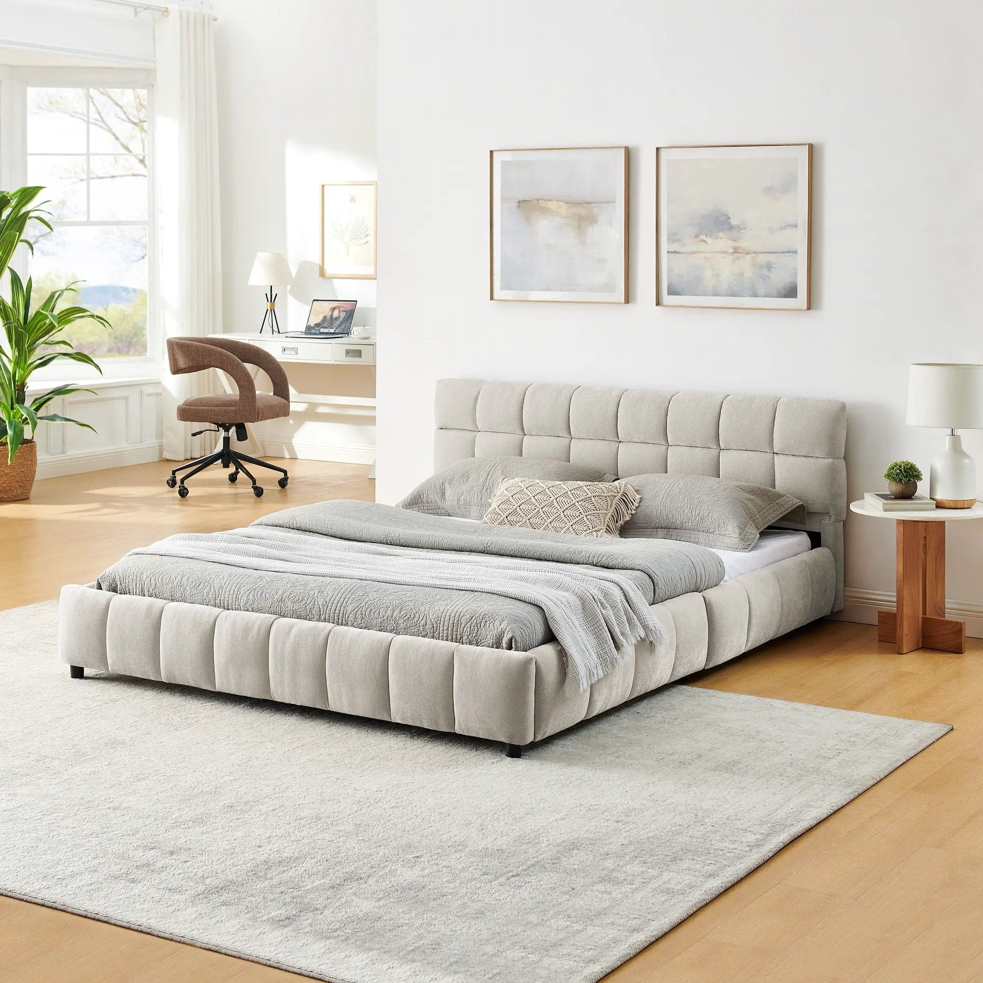 Modern Platform Bed Frame With Thick Fabric by Unique Piece Furniture