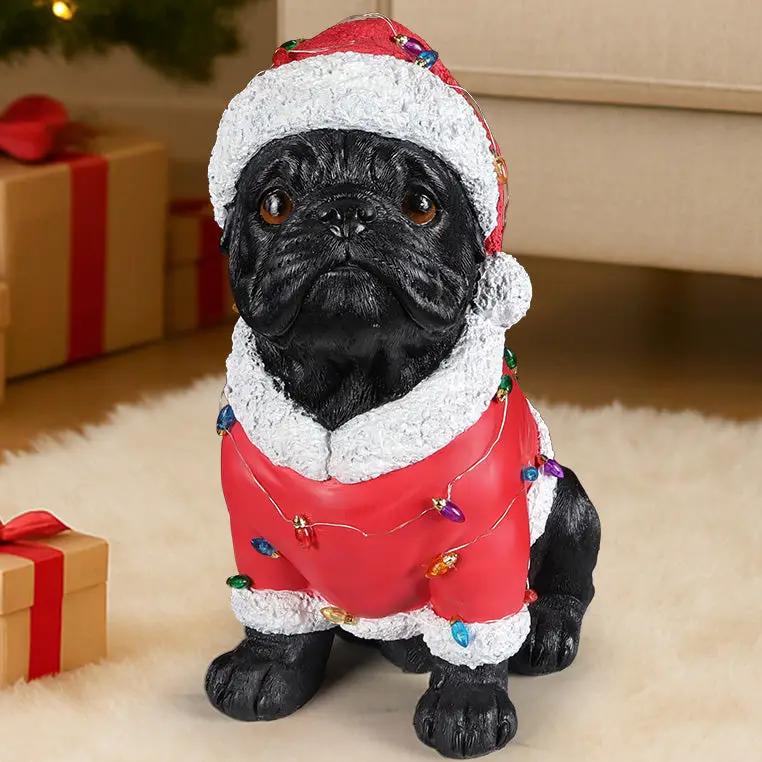 Christmas Pug Statue - Holiday Dog Figurine by HouseOfZazla