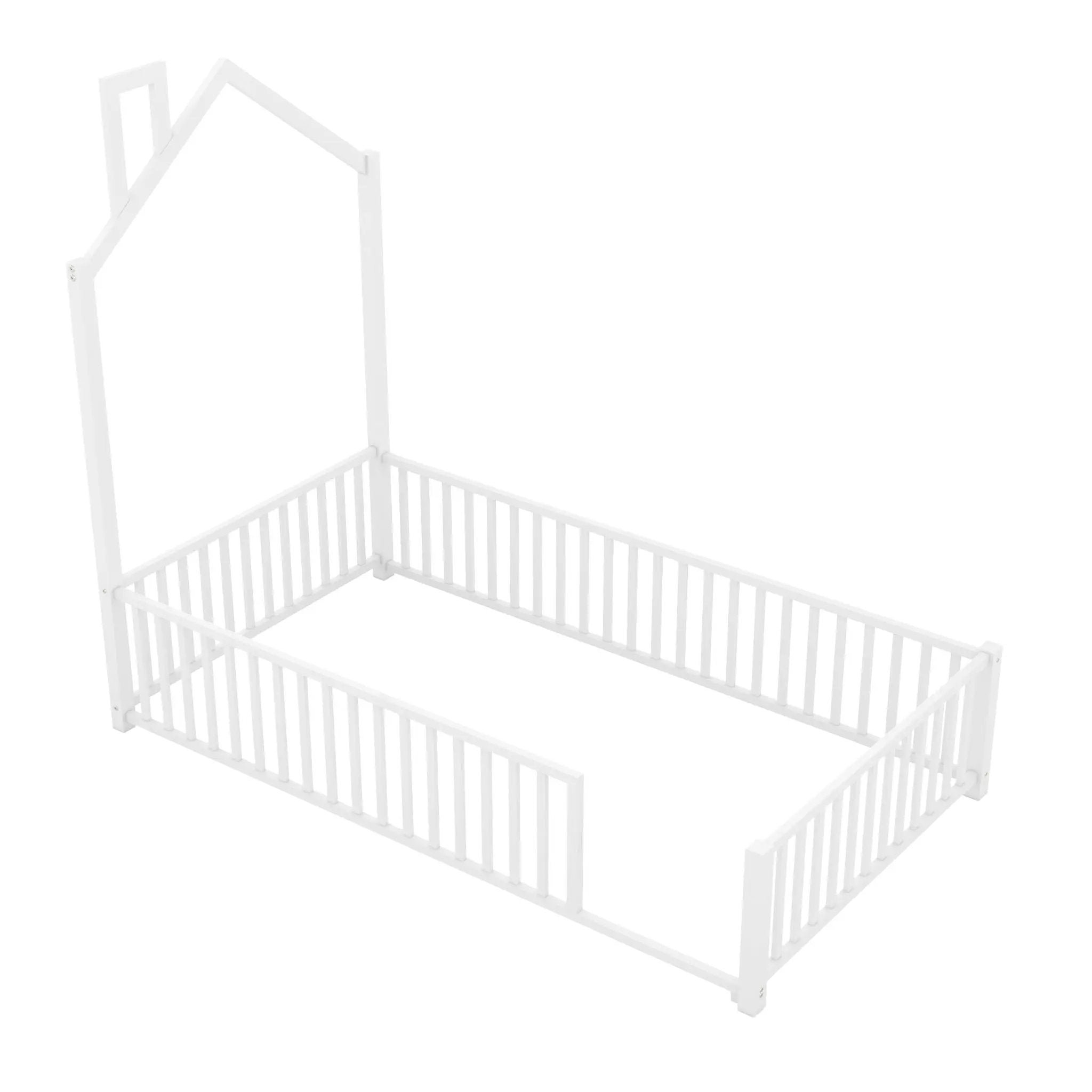 Metal House Platform Bed With Guardrail And Chimney by HouseOfZazla