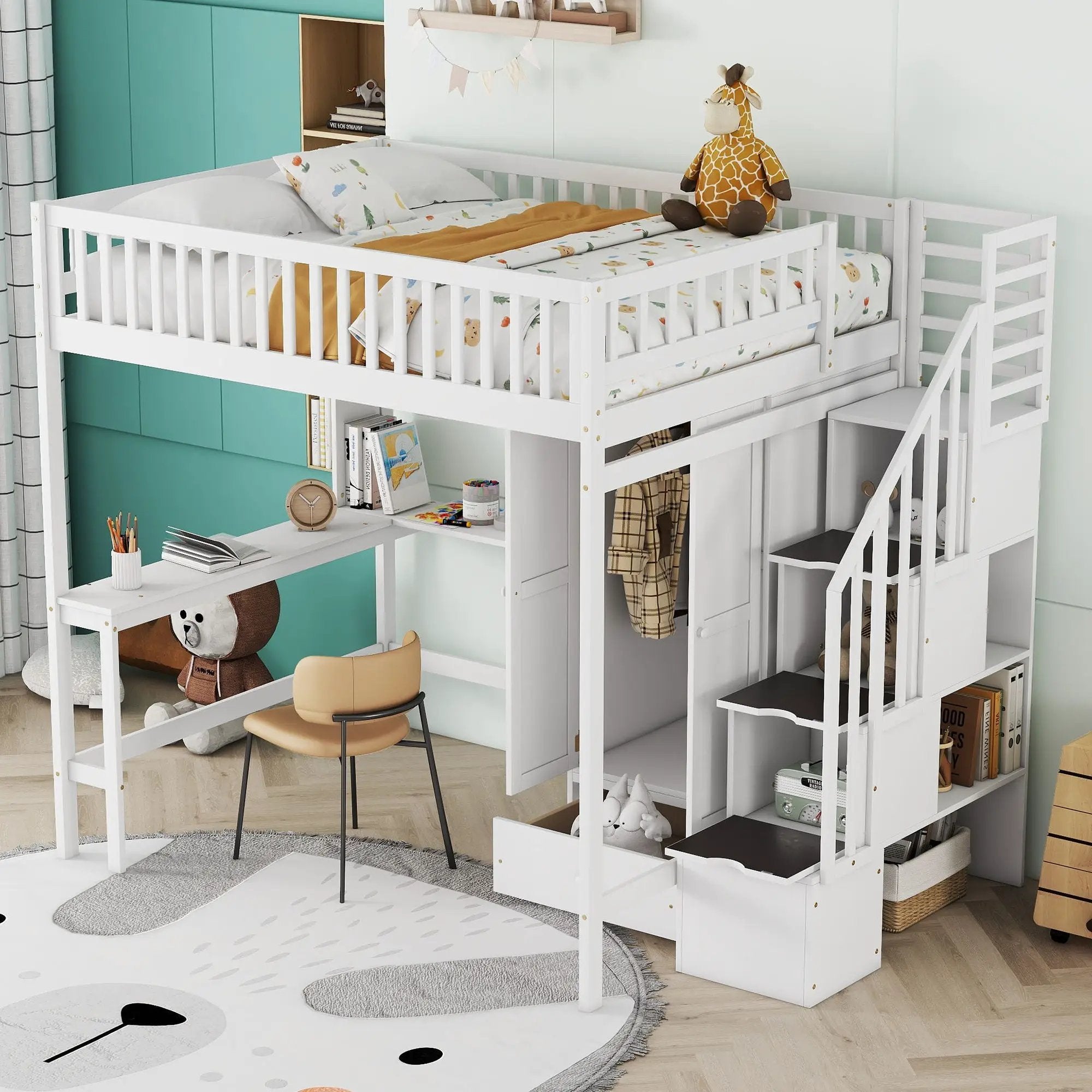 Loft Bed With Bookshelf, Drawers, Desk, And Wardrobe by HouseOfZazla