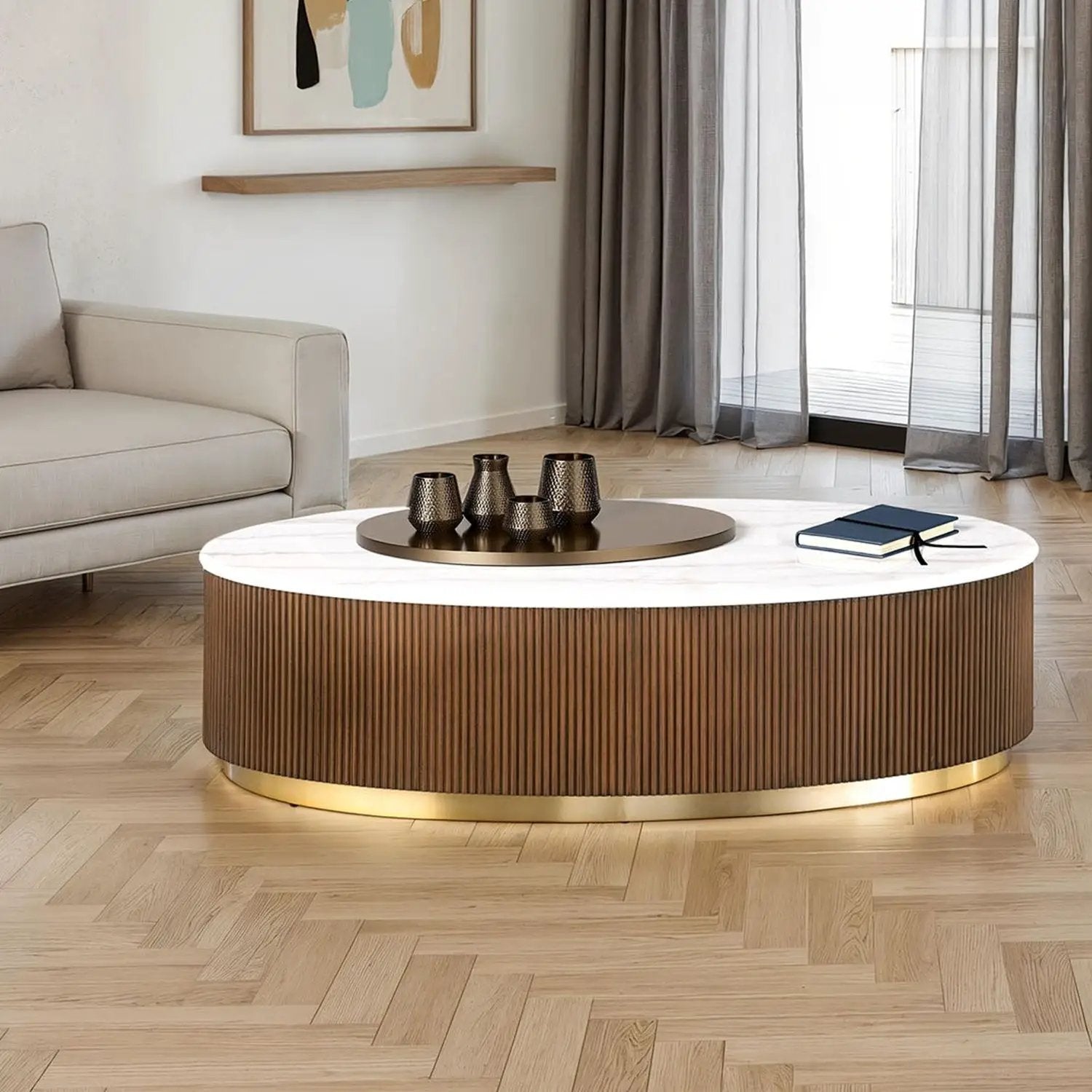 Oval Cocktail Table - Brown / Gold / White by Unique Piece Furniture