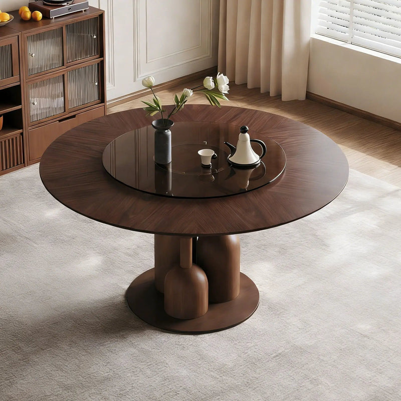 Round Dining Table With Lazy Susan For Living Room - Walnut by HouseOfZazla
