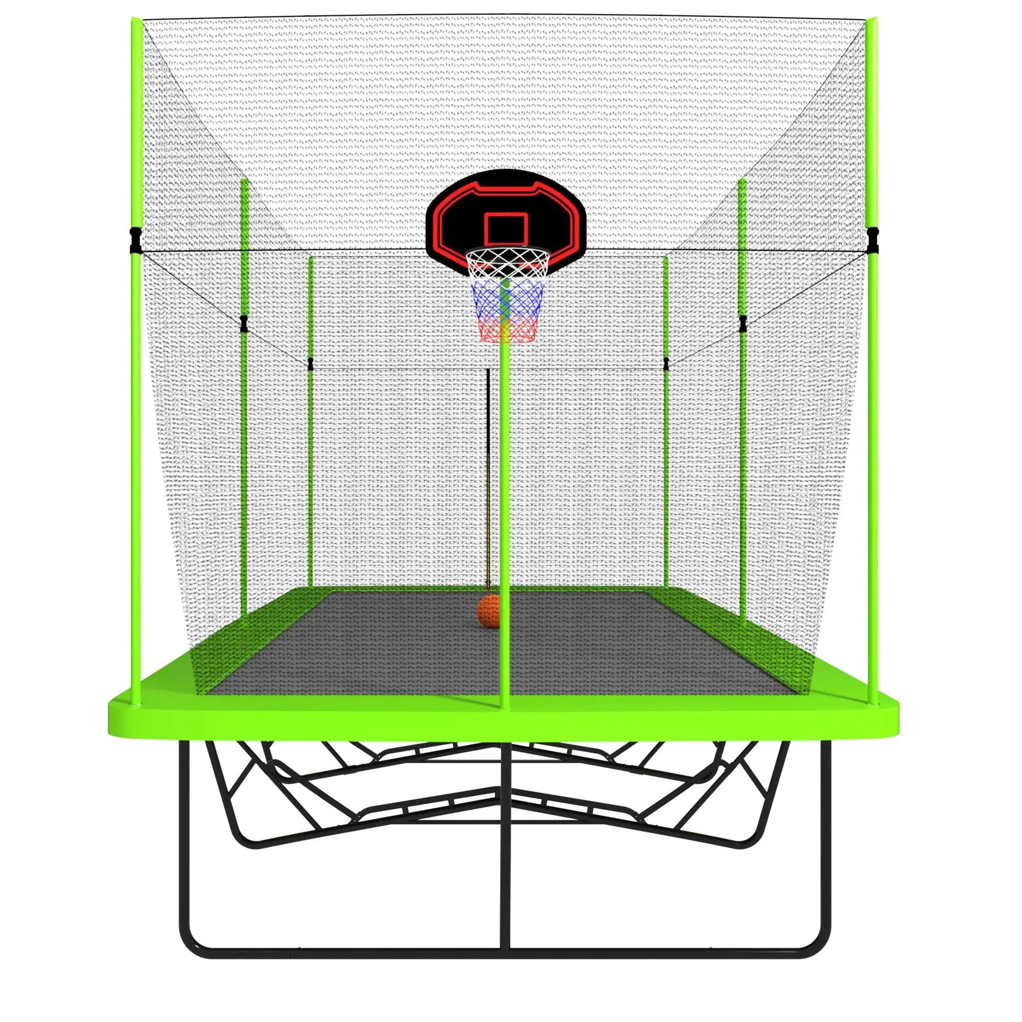 10Ft By 17Ft Rectangule Trampoline With Powder-Coated Galvanized Steel Tubes With Basketball Hoop System Advanced Ladder - Green by HouseOfZazla