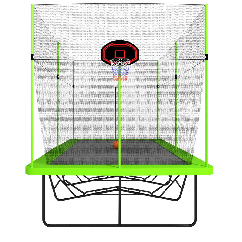 10Ft By 17Ft Rectangule Trampoline With Powder-Coated Galvanized Steel Tubes With Basketball Hoop System Advanced Ladder - Green by HouseOfZazla
