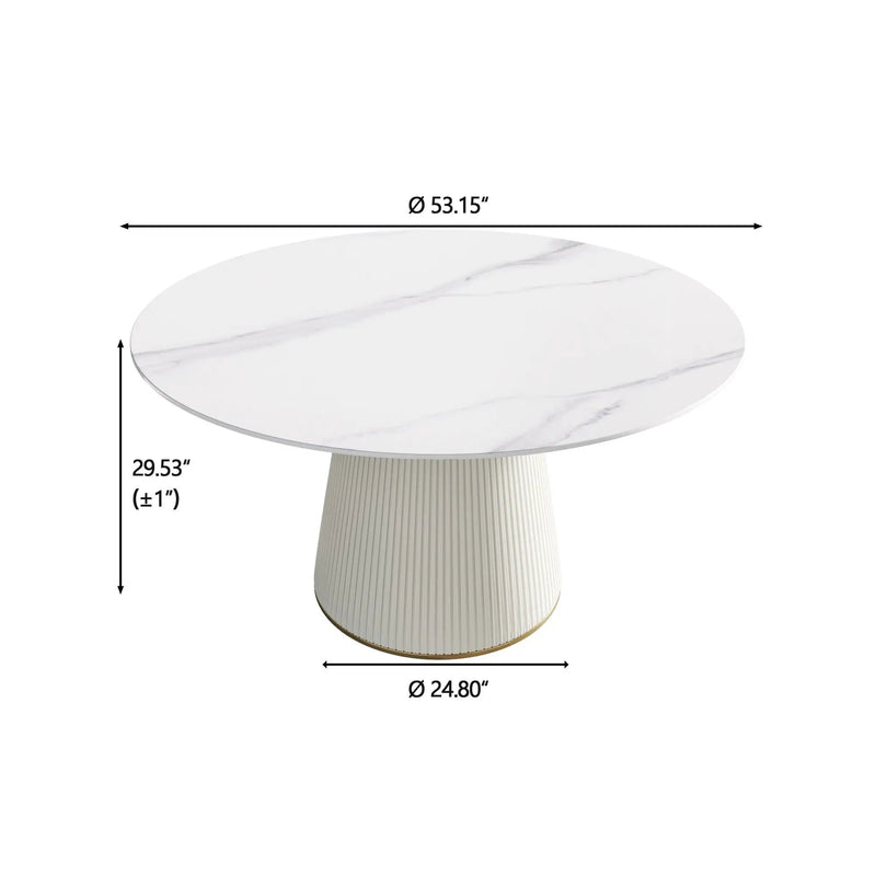Modern Artificial Stone Round Plywood Base Dining Table, Can Accommodate 6 People, (Not Including Chairs) - White / Beige by HouseOfZazla
