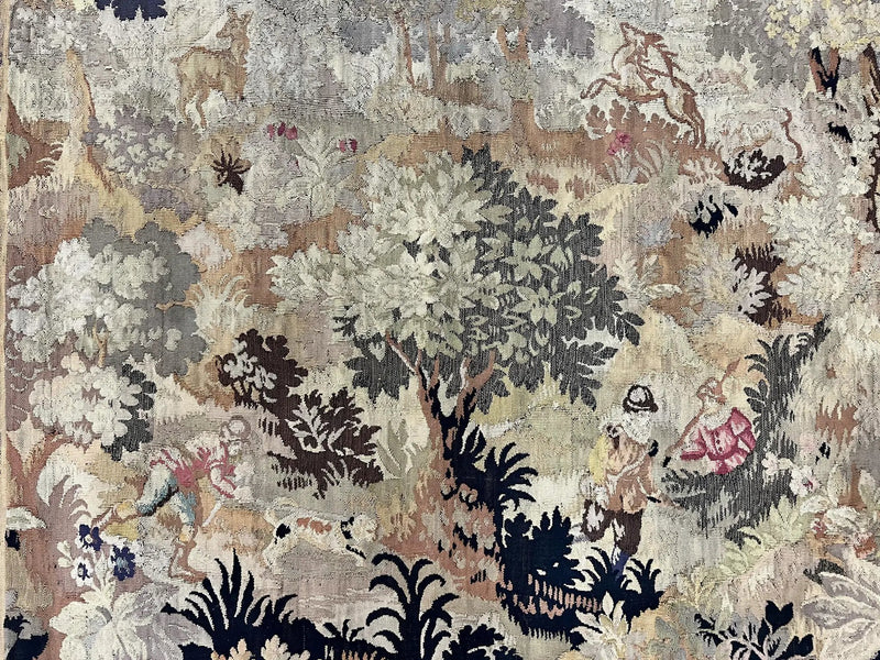 Antique French Tapestry 6x5 ft, European Handmade Wool Aubusson Weave Vintage Tapestry by Jewel Rugs