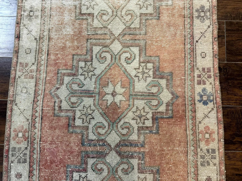 Antique Turkish Runner Rug 3 x 9.6, Farmhouse Rug, Geometric Runner, Handmade, Vintage Rug for Modern Home by Jewel Rugs