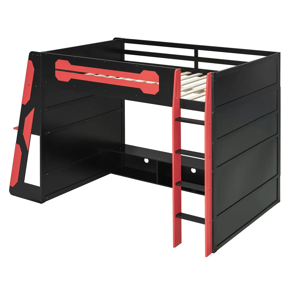 Full Size Wood Loft Bed with Desk, Multi-storage Shelves and RGB Light, photo 7 of 10