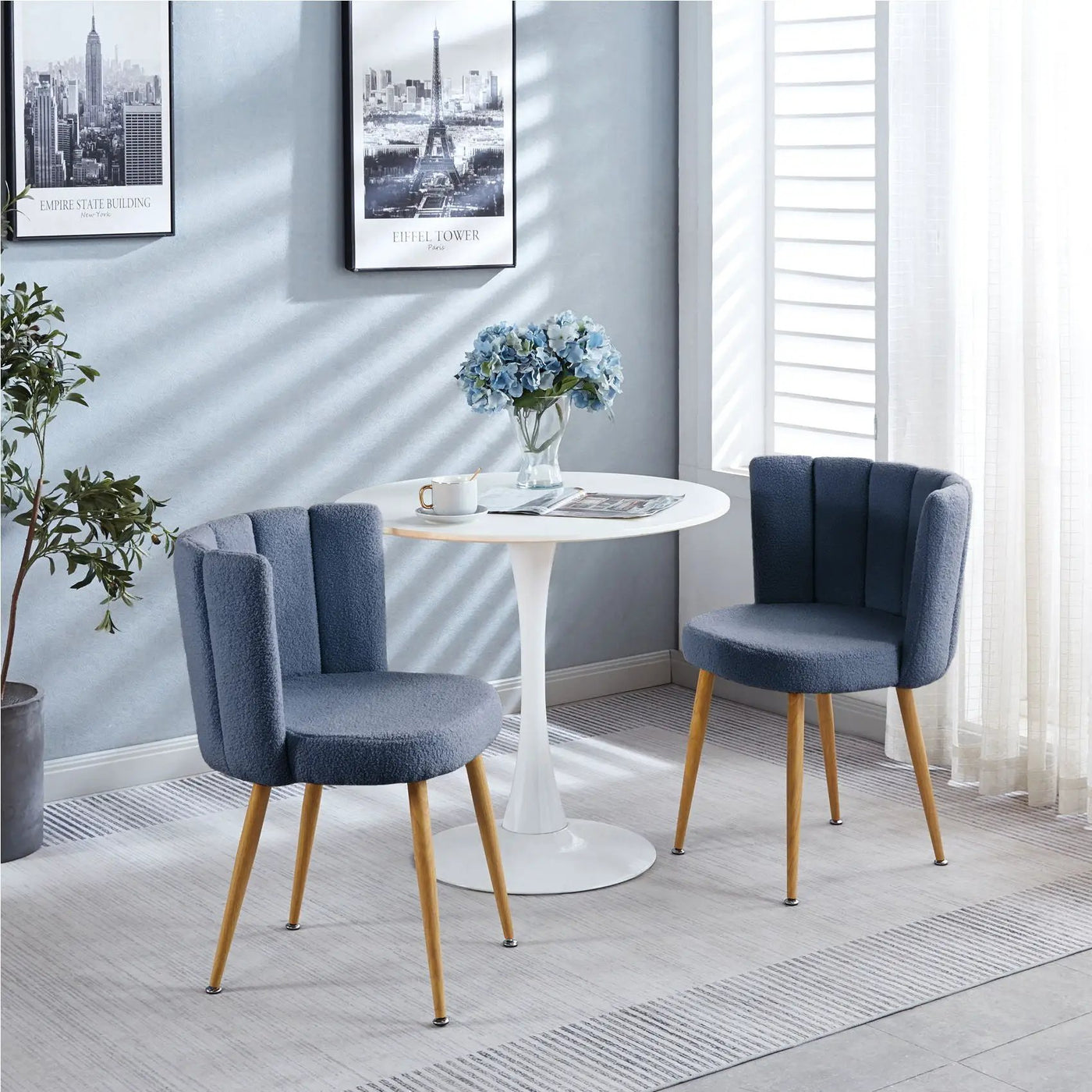 Modern Dining Chair (Set of 2) With Iron Tube Wood Color Legs, Shorthair Cushions And Comfortable Backrest, Suitable For Dining Room, Living Room, Cafe, Simple Structure by Unique Piece Furniture