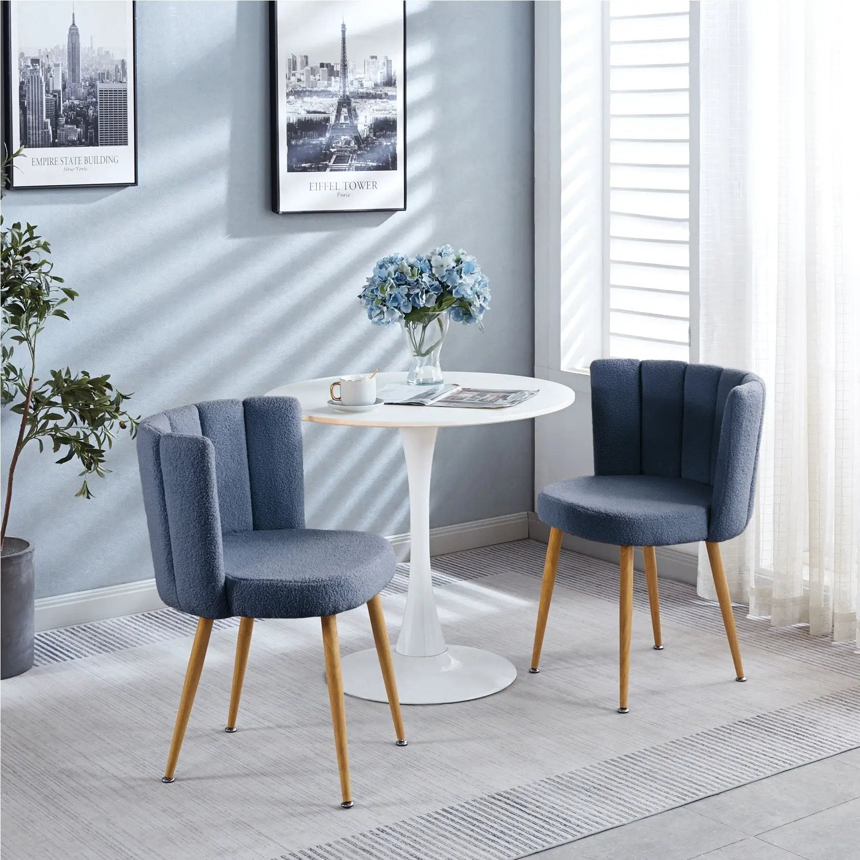 Modern Dining Chair (Set of 2) With Iron Tube Wood Color Legs, Shorthair Cushions And Comfortable Backrest, Suitable For Dining Room, Living Room, Cafe, Simple Structure by Unique Piece Furniture