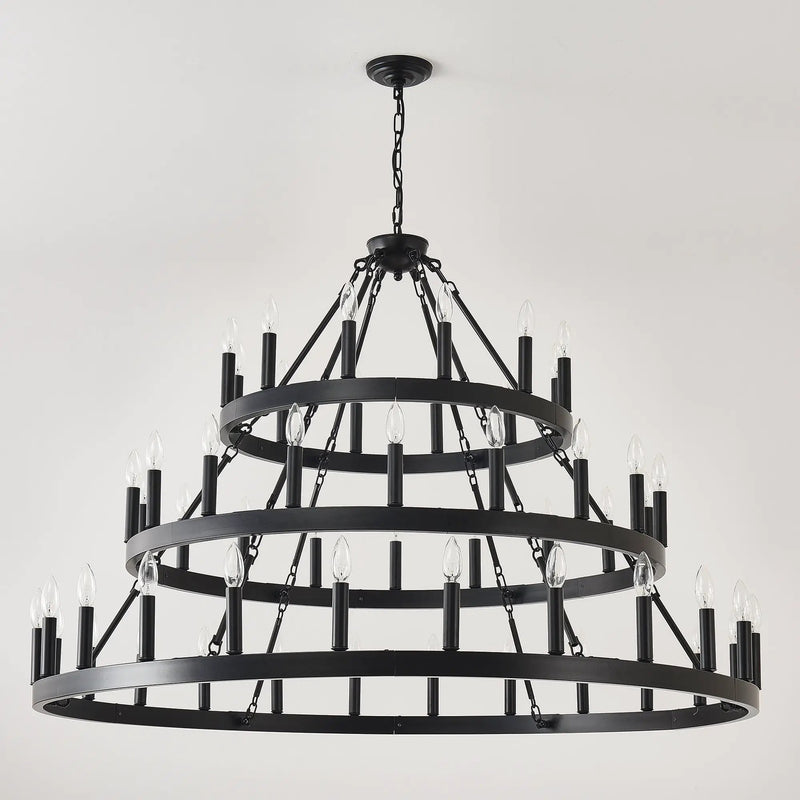 3 Tiers Wagon Wheel Chandelier - 54-Light Matte Black Metal by HouseOfZazla