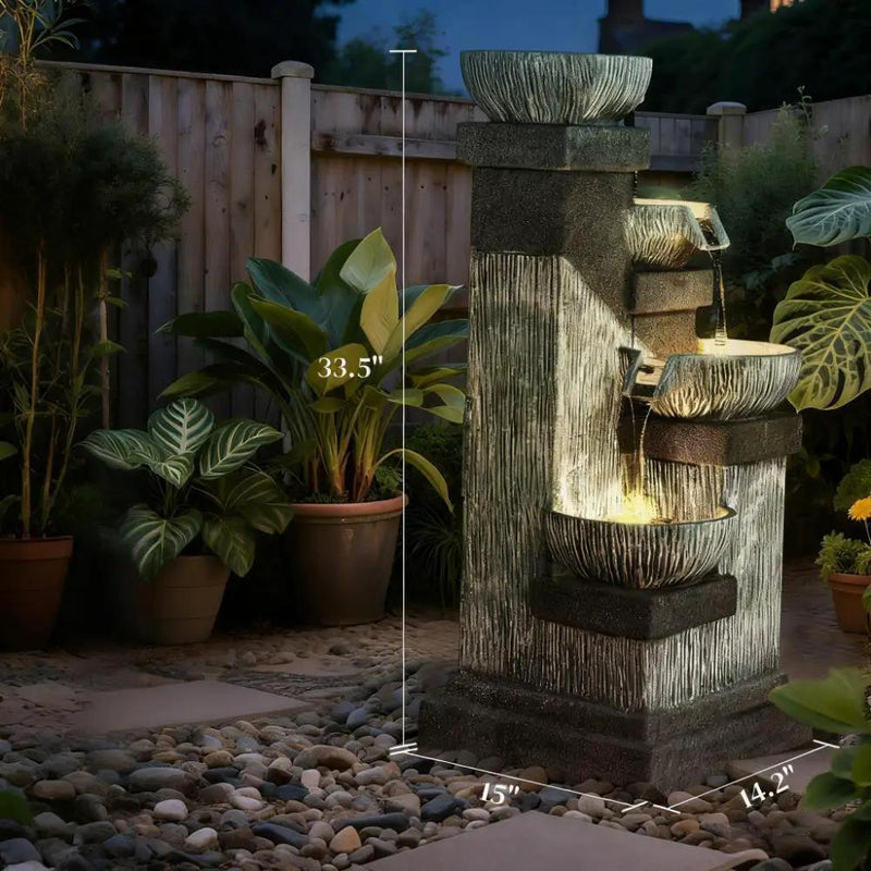 4-Tier Resin Cascading Bowls Outdoor Waterfall Fountain with LED Lights by HouseOfZazla