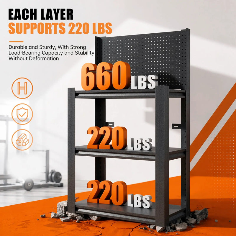 3-Tier Heavy-Duty Metal Storage Shelving Unit with Pegboard by HouseOfZazla