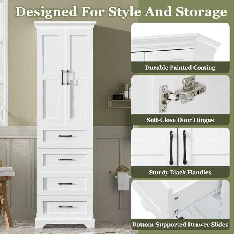 Bathroom Vanity With 2 Damping Hinge Doors, 3 Drawers, Adjustable Shelves - White by Unique Piece Furniture