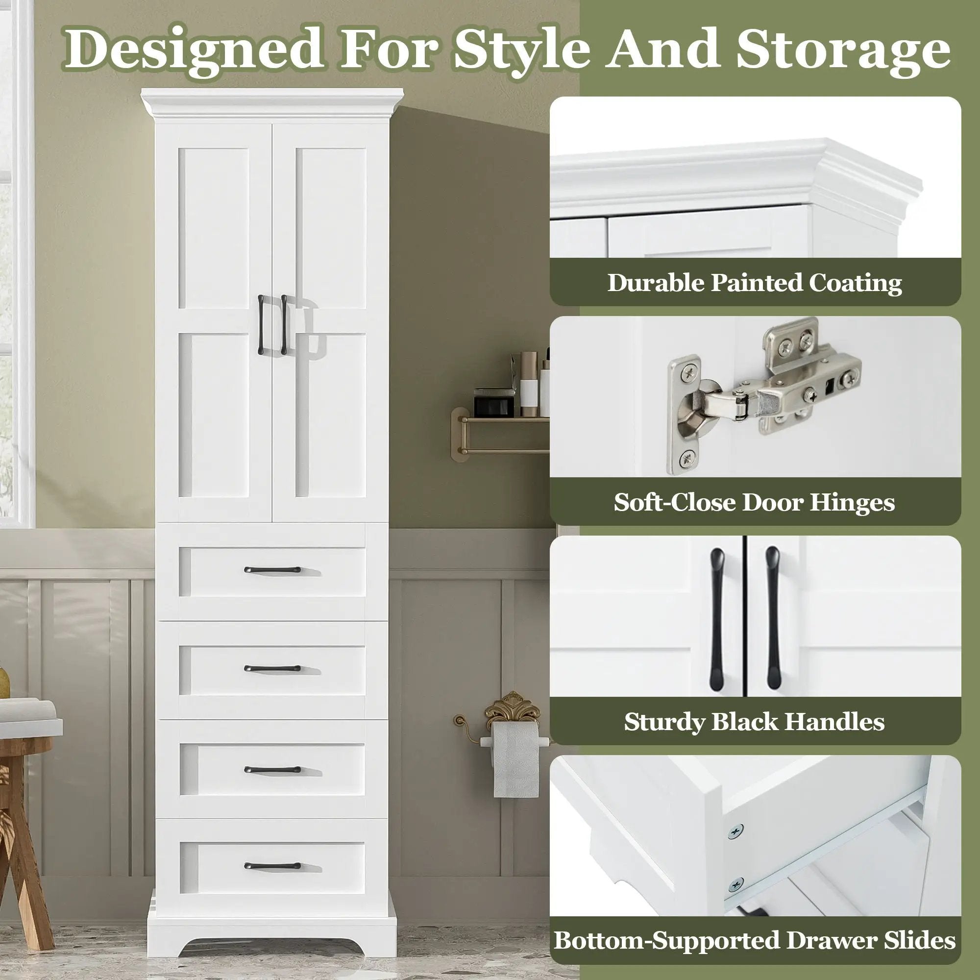 Bathroom Vanity With 2 Damping Hinge Doors, 3 Drawers, Adjustable Shelves - White by HouseOfZazla