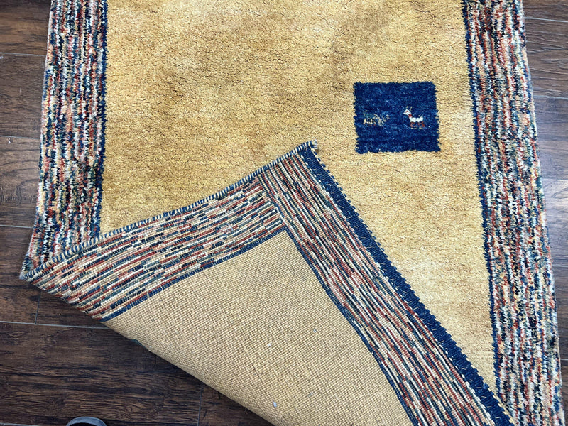 Indo Gabbeh Rug 3.7 x 5, Tribal Rug, Boho Rug, Wool Handmade Carpet by Jewel Rugs