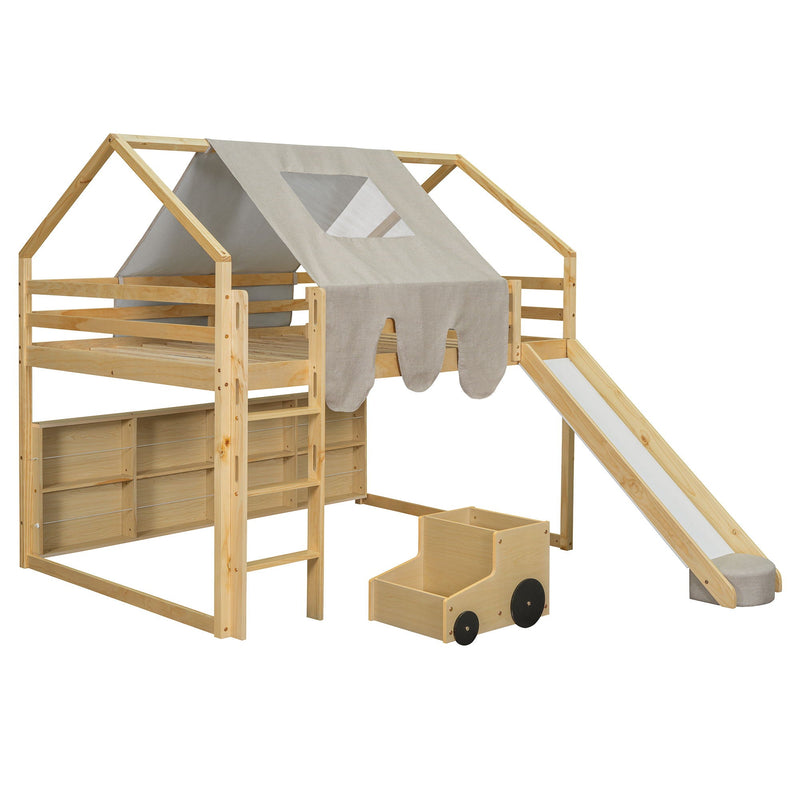 Loft Bed With House Shaped Frame And Tent by HouseOfZazla