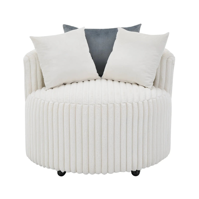 Malna Plush Wide Wale Corduroy Upholstered Barrel Accent Chair with Wheels by HouseOfZazla