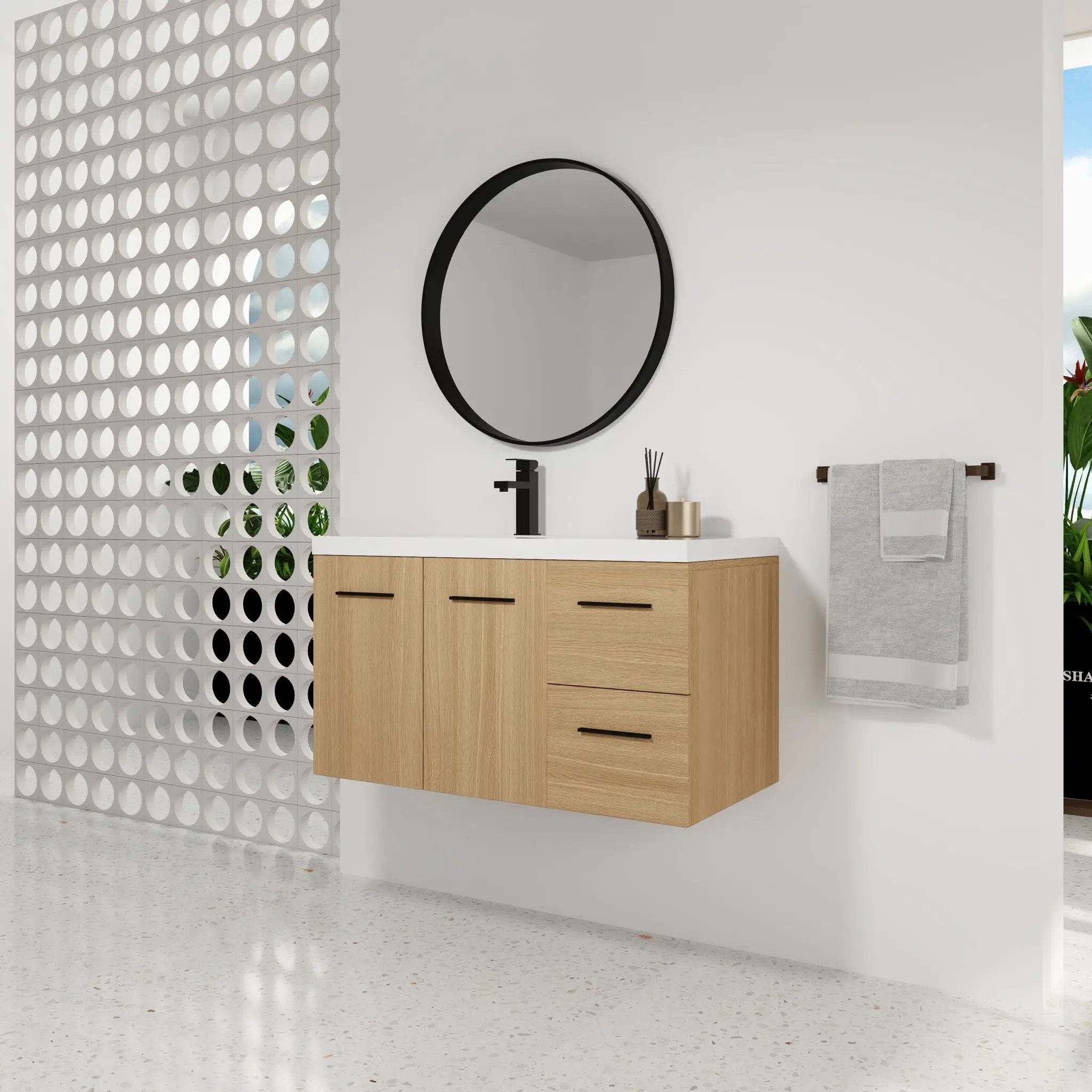 Wall Mounted Floating Bathroom Vanity With Sink, Door & Drawers Modular Cabinet