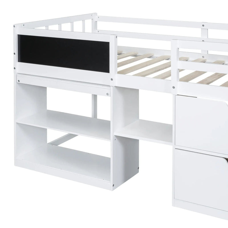 Low Loft Bed With Rolling Desk, Shelf And Drawers by HouseOfZazla