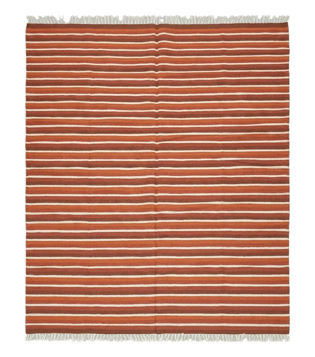 Large Striped Woolen Handmade Throw Blanket, Twin Size Bedding Hand-Woven, Indian Kilim Area Rug, 6x8 - 7x8, South American Style Textile by Jewel Rugs
