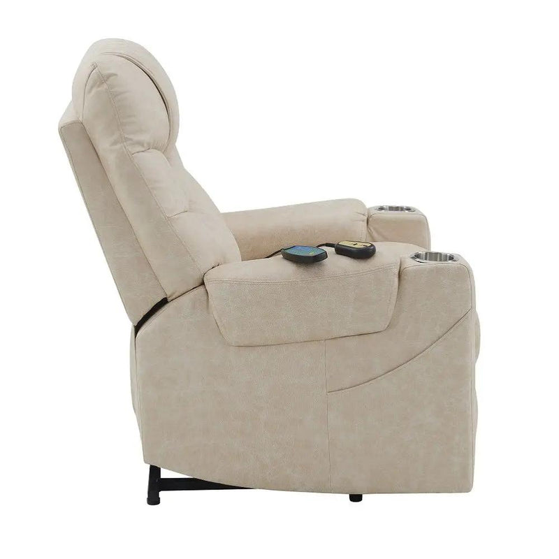 Nairi - Power Recliner With Lift, Heating & Massage - Ivory Polished Microfiber by Unique Piece Furniture