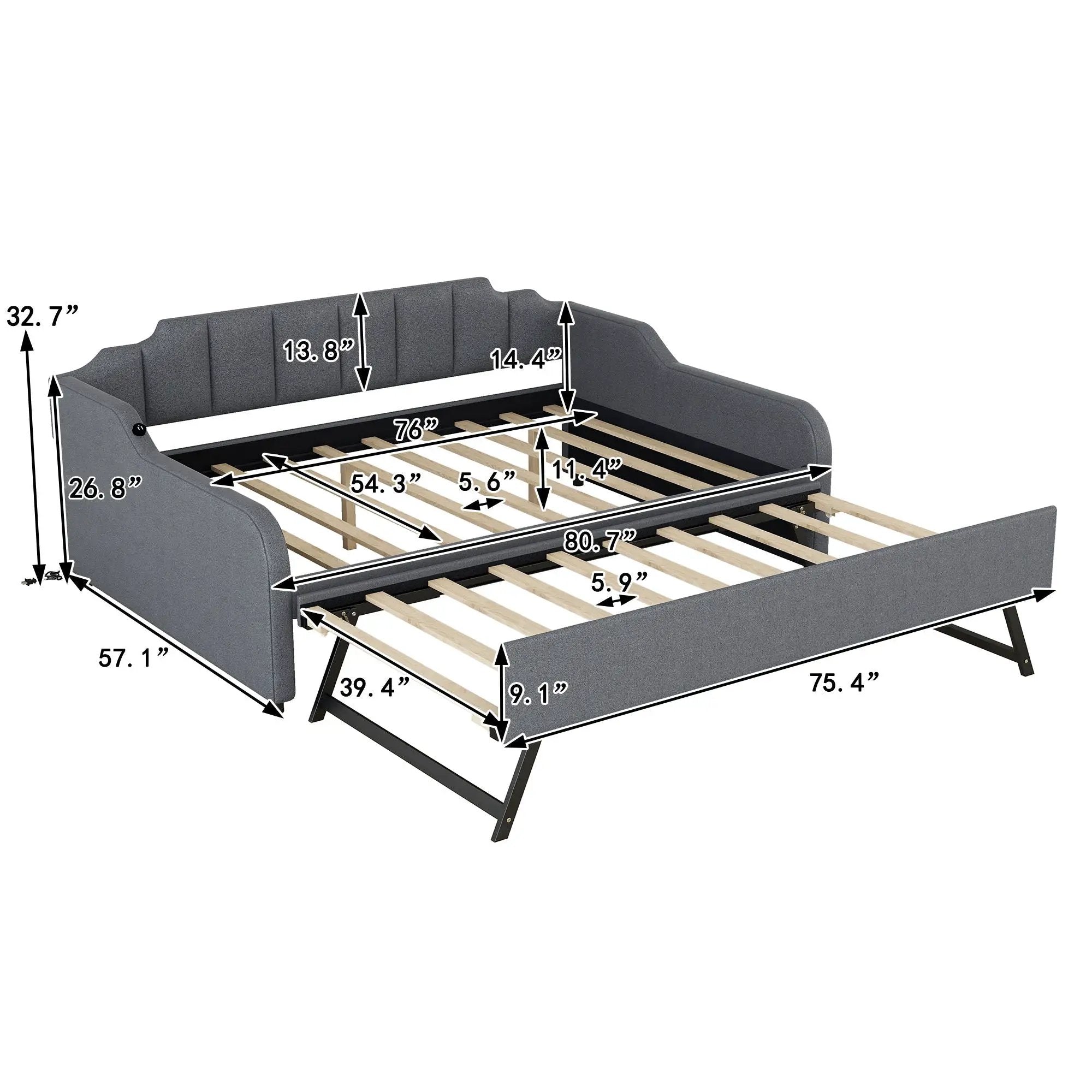 Full Size Upholstered Daybed With Trundle And USB Charging - Gray by Unique Piece Furniture