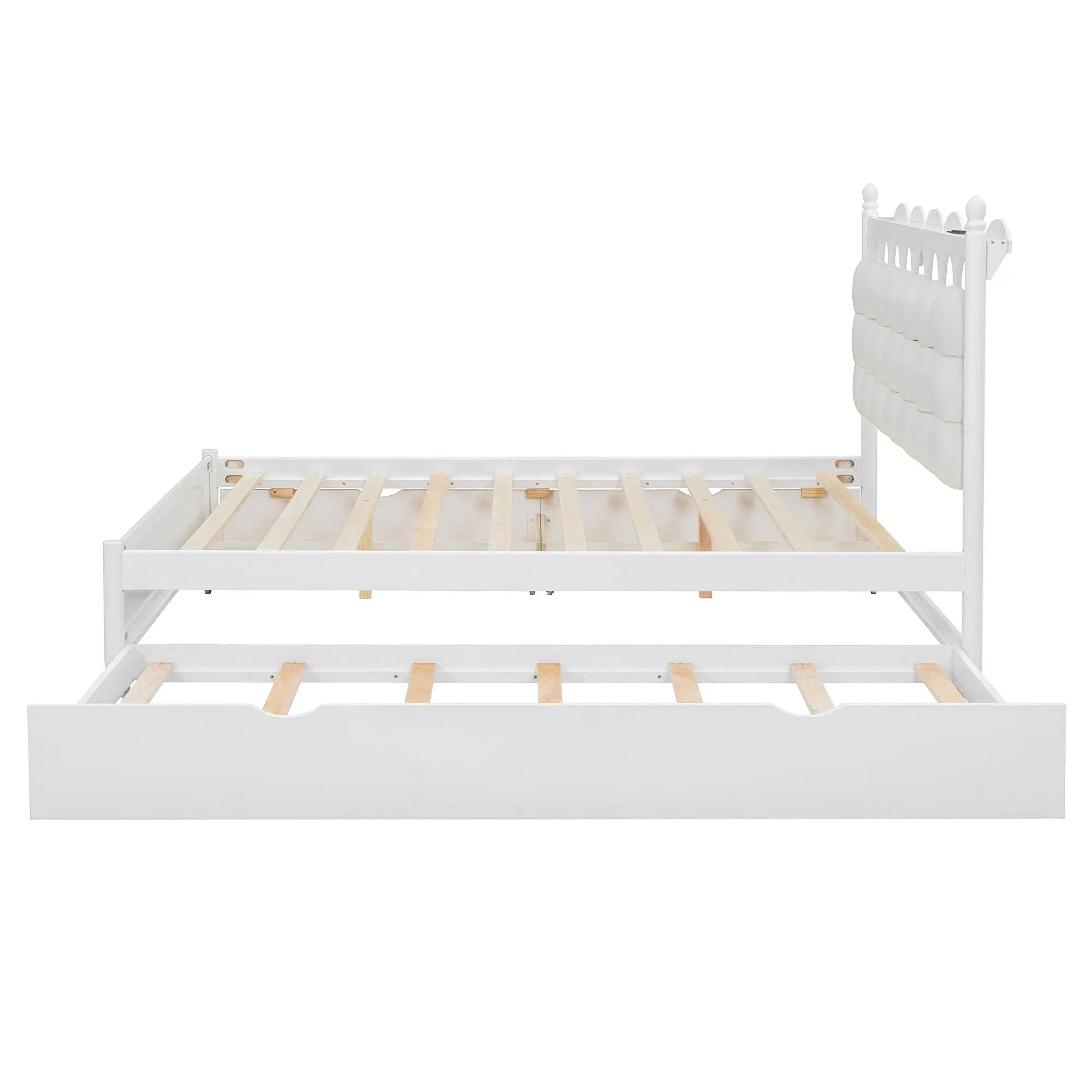 Storage Platform Bed, With 2 Big Drawers, Trundle, One Set Of Sockets & USB Ports by HouseOfZazla