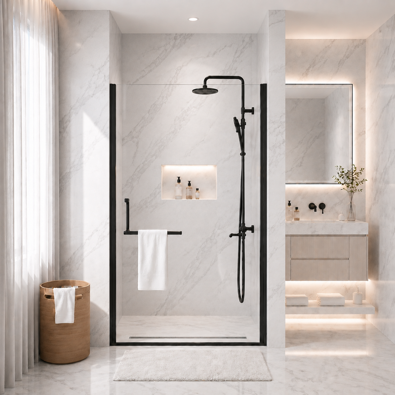 34"-35.2" x 72" Semi-Frameless Pivot Shower Door, Matte Finish by HouseOfZazla