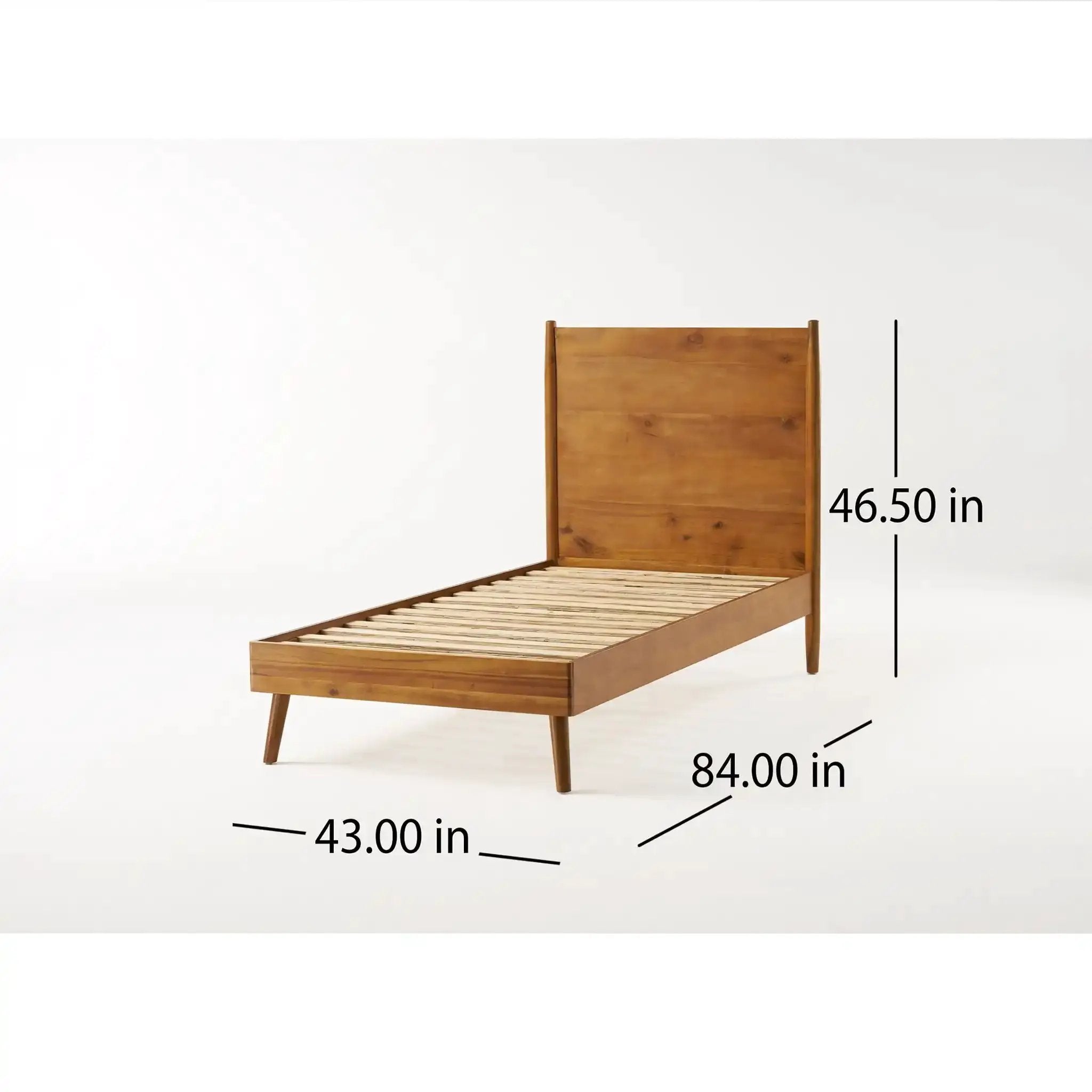 Okioki Mid-Century Natural Stained Solid Acacia Wood Bed by HouseOfZazla