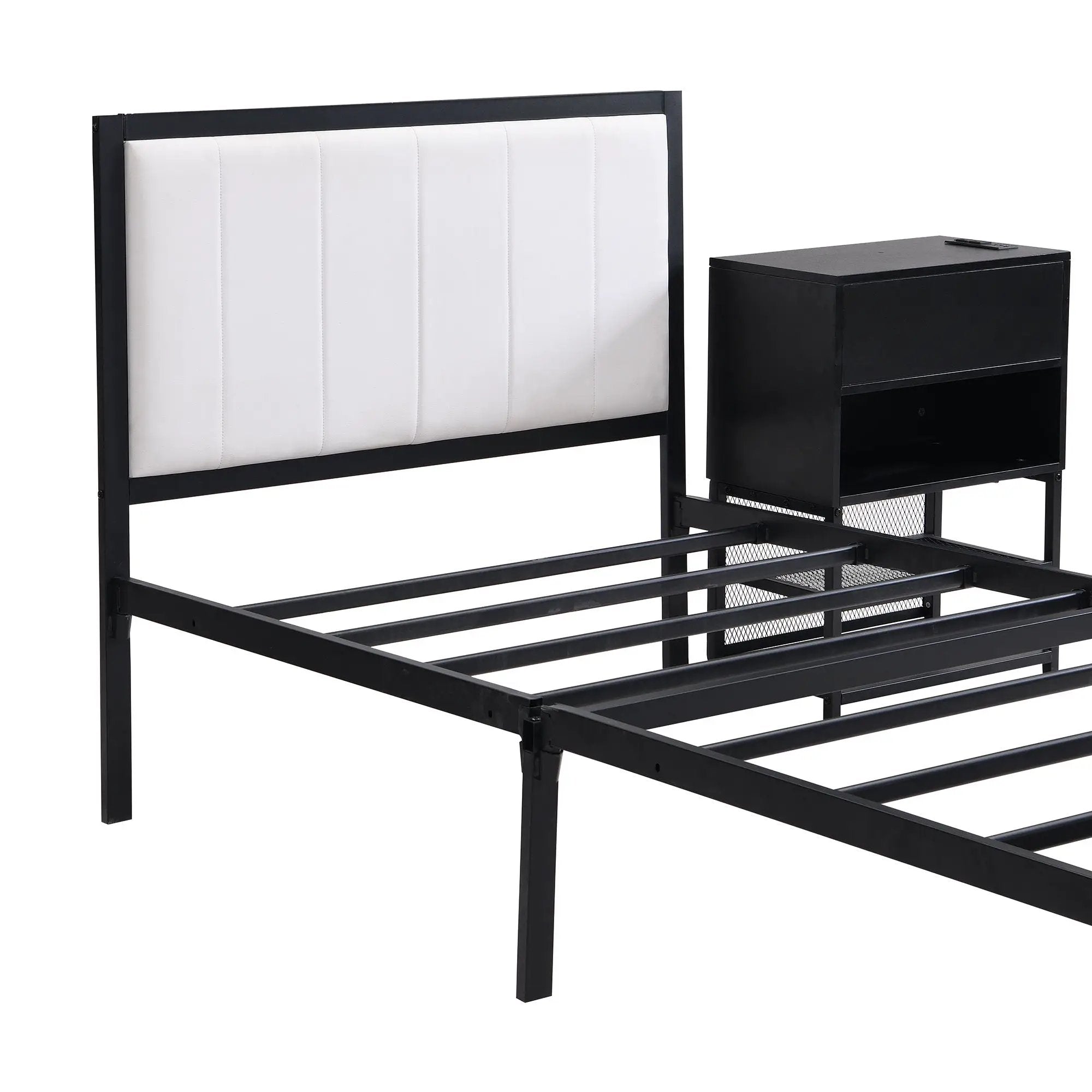 Platform Bed With 2 Tier Storage Shelves, Storage Cabinet by Unique Piece Furniture