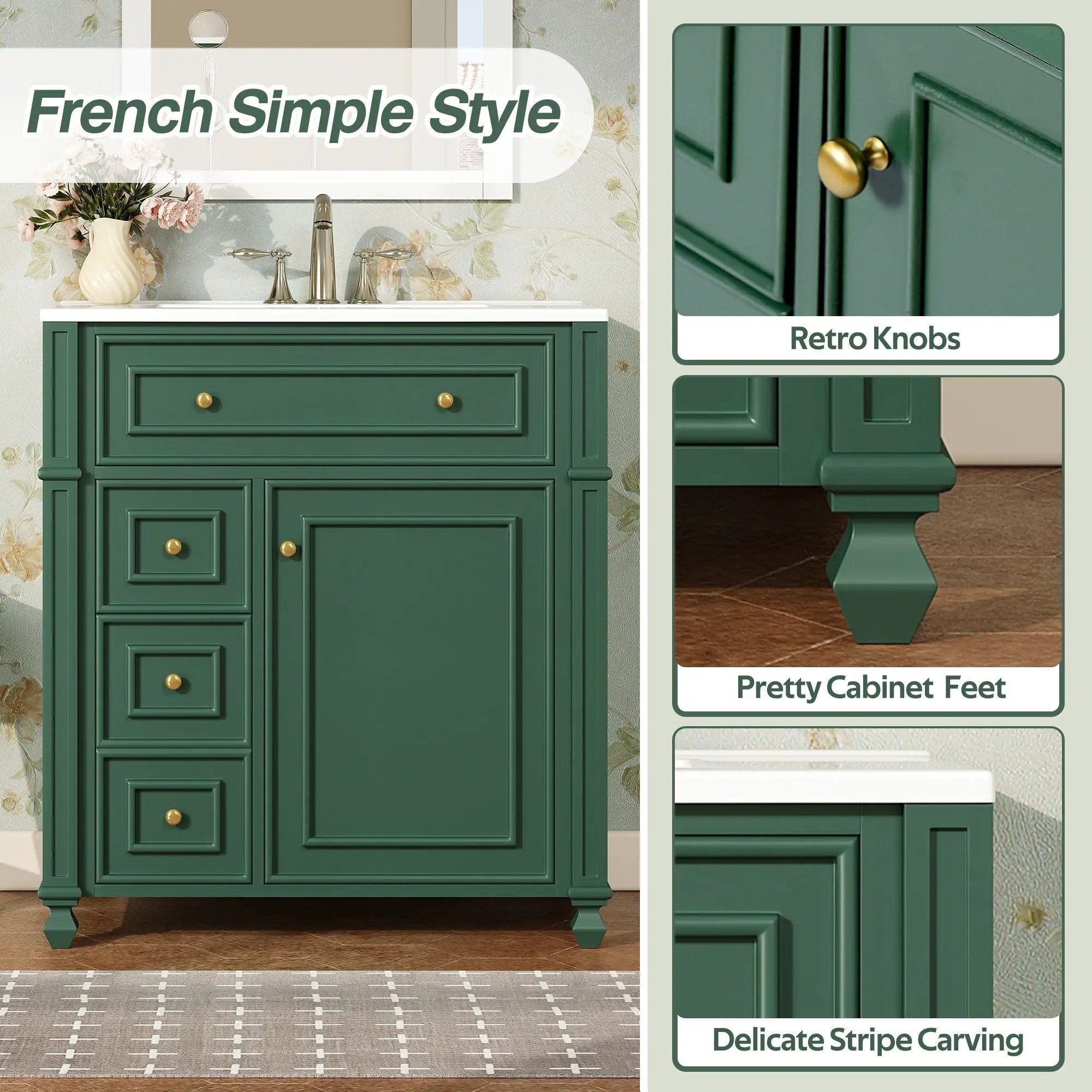 Bathroom Vanity Cabinet With Sink, Soft Close Doors With Door Organizer by Unique Piece Furniture