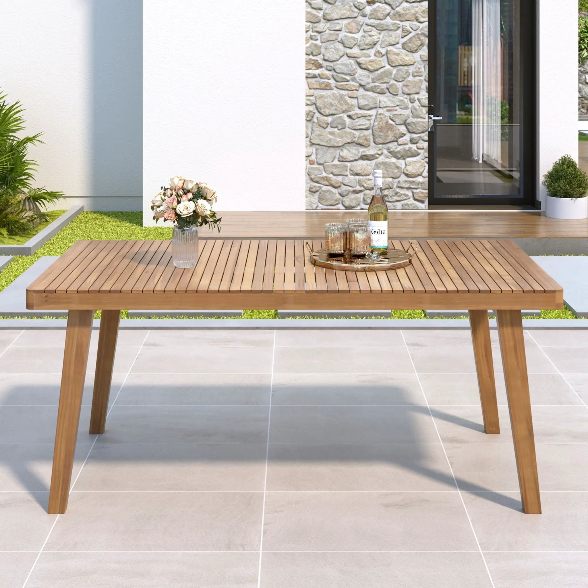 Outdoor Dining Table With Slatted Top by HouseOfZazla