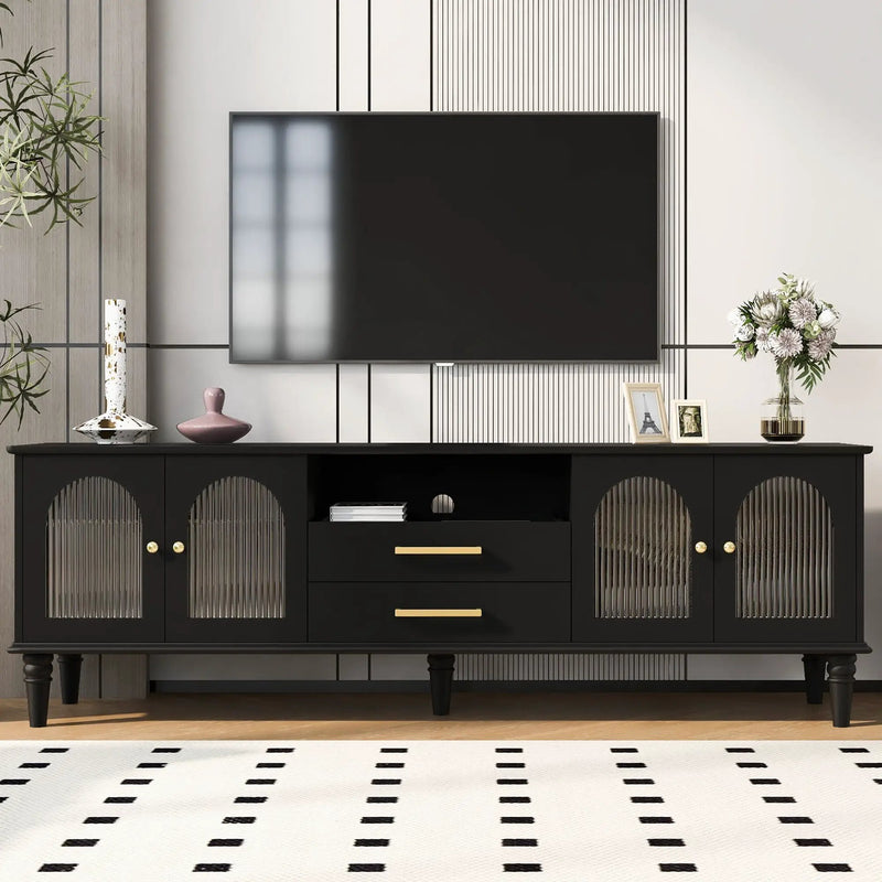 TV Stand For TVs Up To 75", Entertainment Center Media Console For Living Room - Black by Unique Piece Furniture