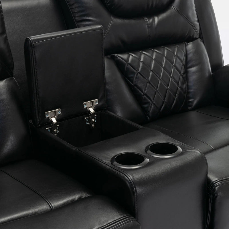 Home Theater Seating Manual Recliner Loveseat With Hide-Away Storage, Cup Holders And Led Light Strip For Living Room by HouseOfZazla