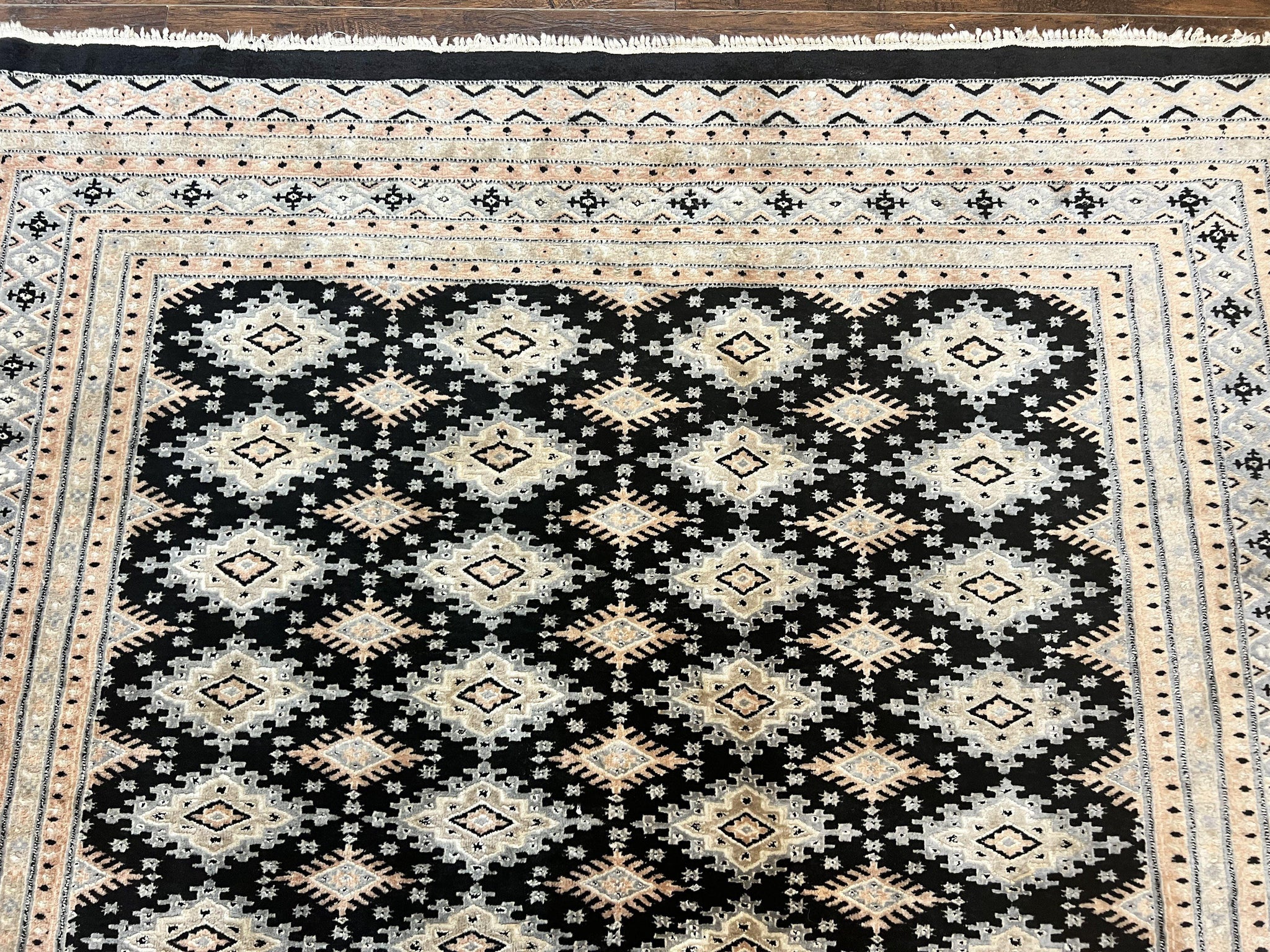 Pakistani Bokhara Rug 6x9, Hand Knotted Vintage Wool Carpet with Silk Highlights, Very Fine 320 KPSI, Medium Size by Jewel Rugs