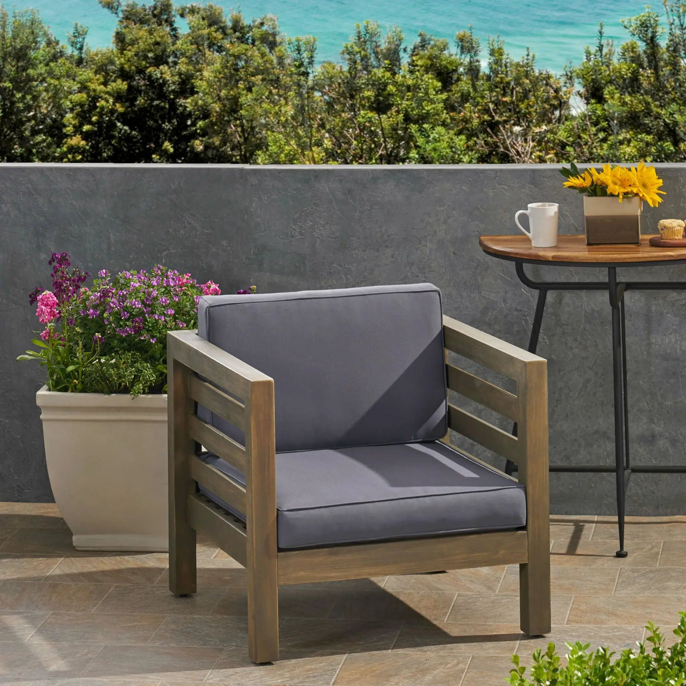 Outdoor Acacia Wood Patio Chair With Fabric Cushion by HouseOfZazla