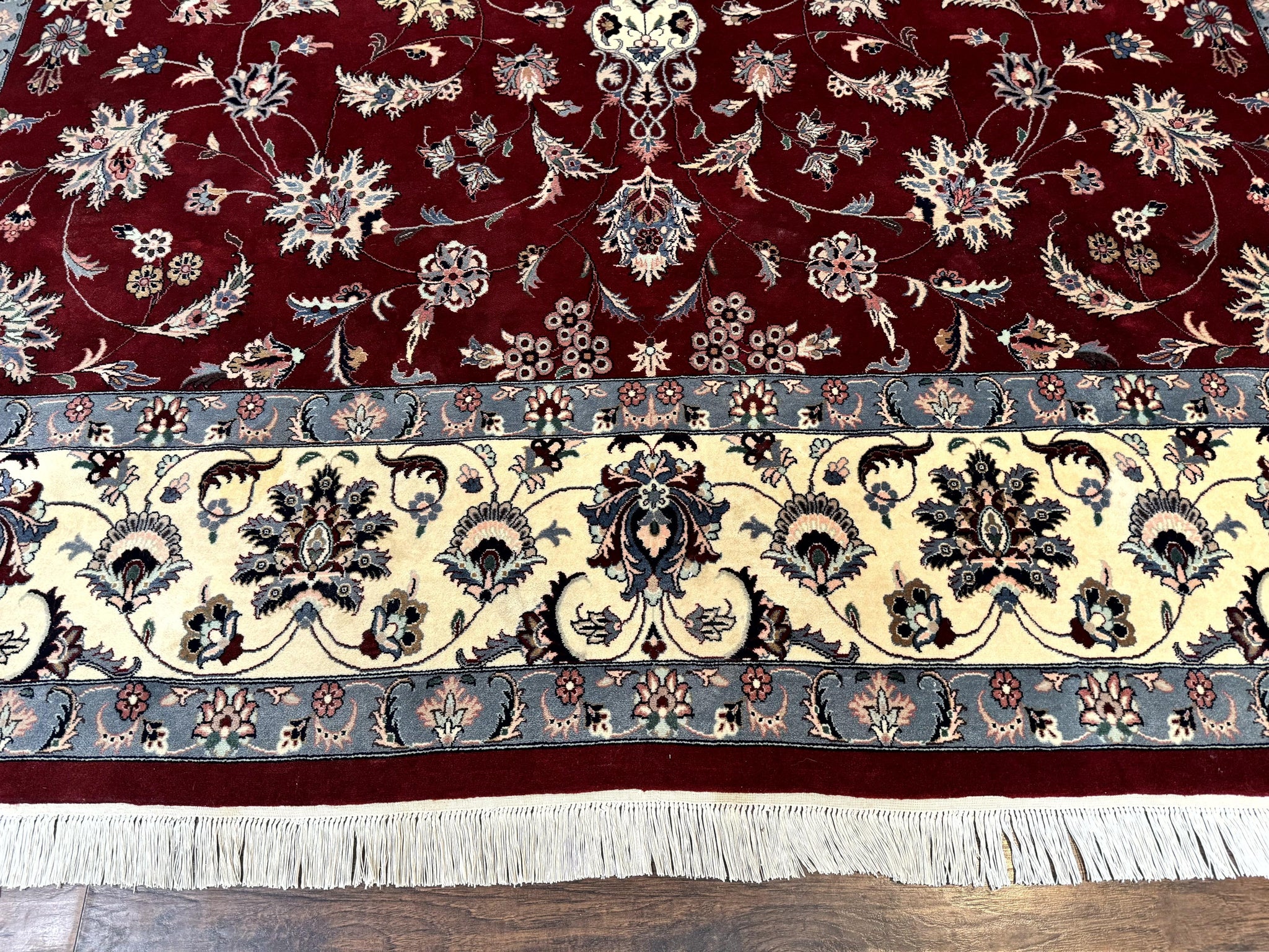 Pak Persian Rug 9x12, Maroon and Ivory, Wool Handmade Vintage by Jewel Rugs