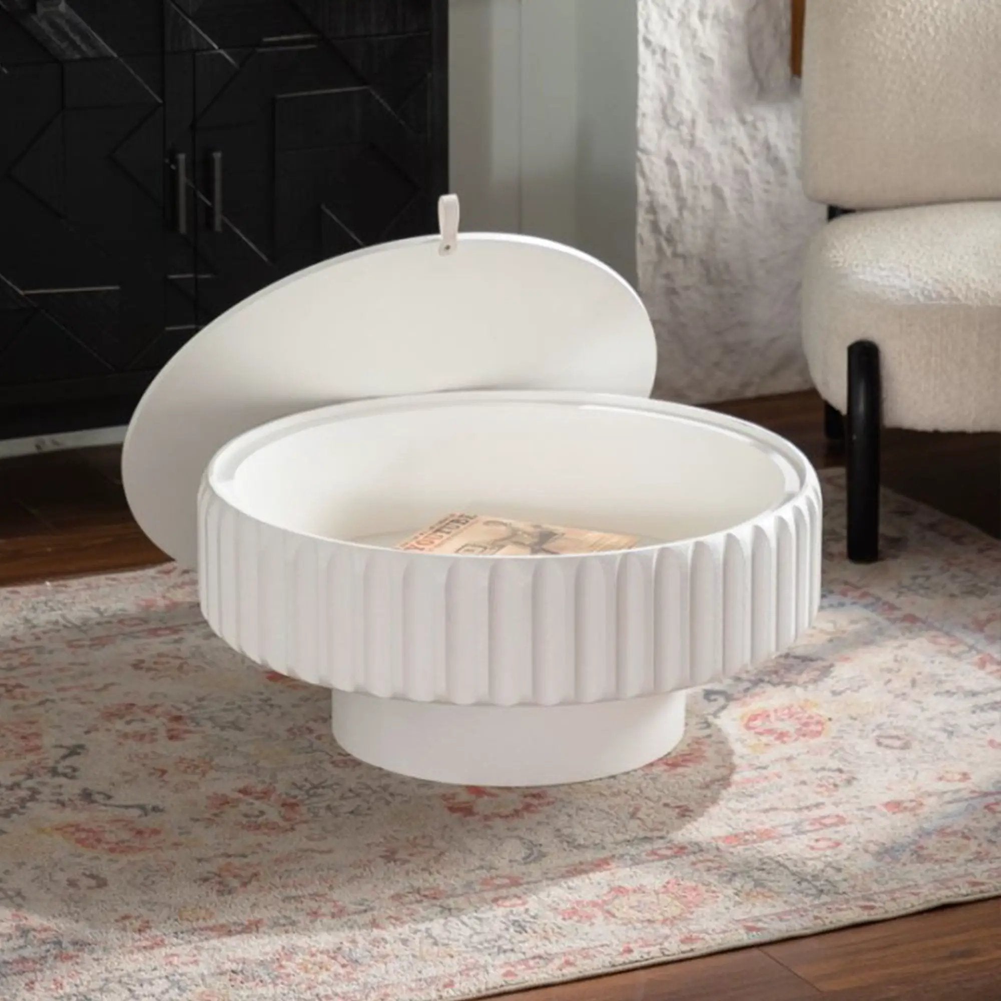 Round Fluted Storage Table with Lift-Off Lid by HouseOfZazla