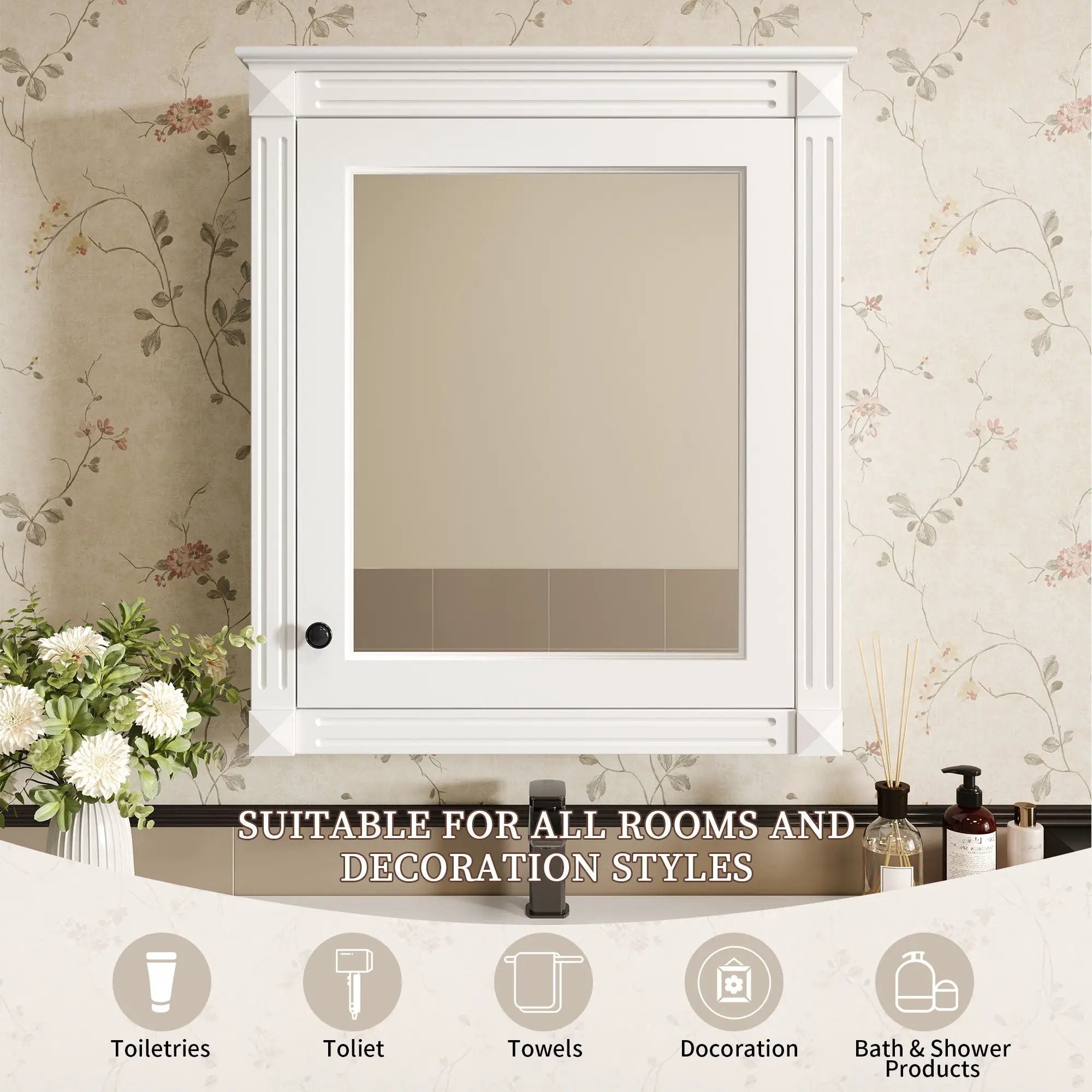 Wall Mounted Bathroom Storage Cabinet With Mirror, Medicine Cabinet With Height Adjustable Shelf by HouseOfZazla