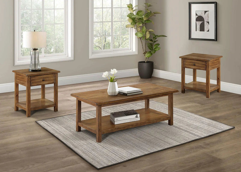Payne 3-piece Coffee and 1-drawer End Table Set Brown by Unique Piece Furniture