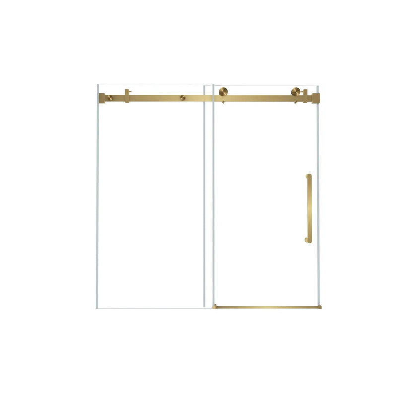 Frameless Single Sliding Shower Door With Handle And Square Tube Track by HouseOfZazla