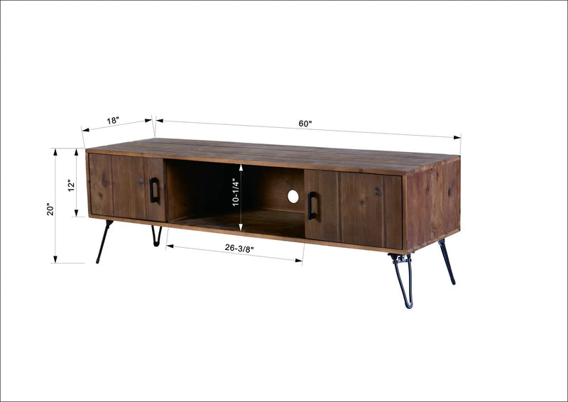 Industrial Style Reclaimed Wood Media TV Stand With Storage Cabinet For Living Media Room - Natural by HouseOfZazla