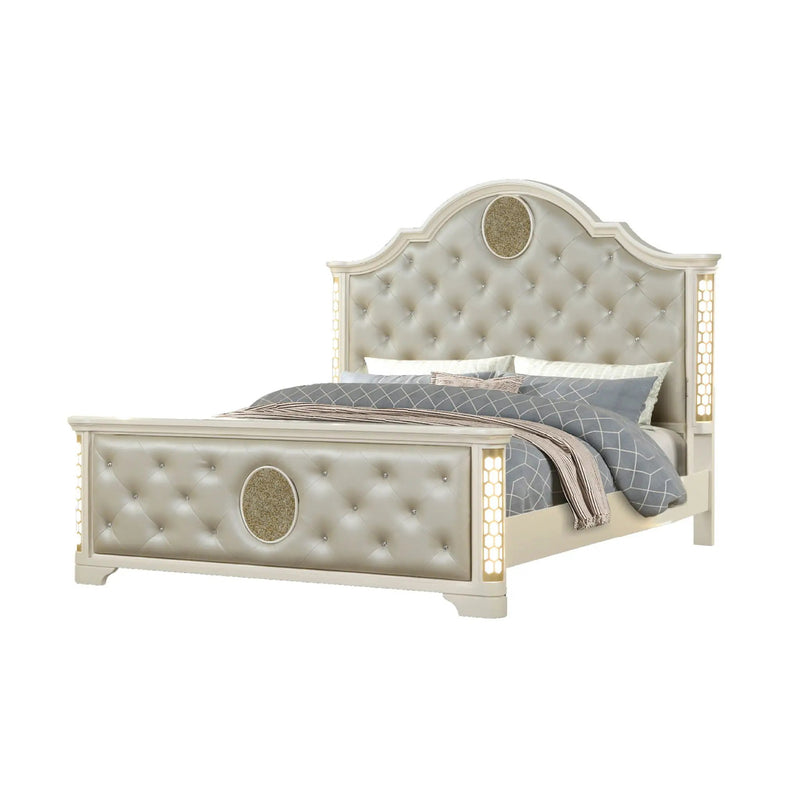 Jasmine - Queen Size Tufted Upholstery & LED Bed - Beige by HouseOfZazla