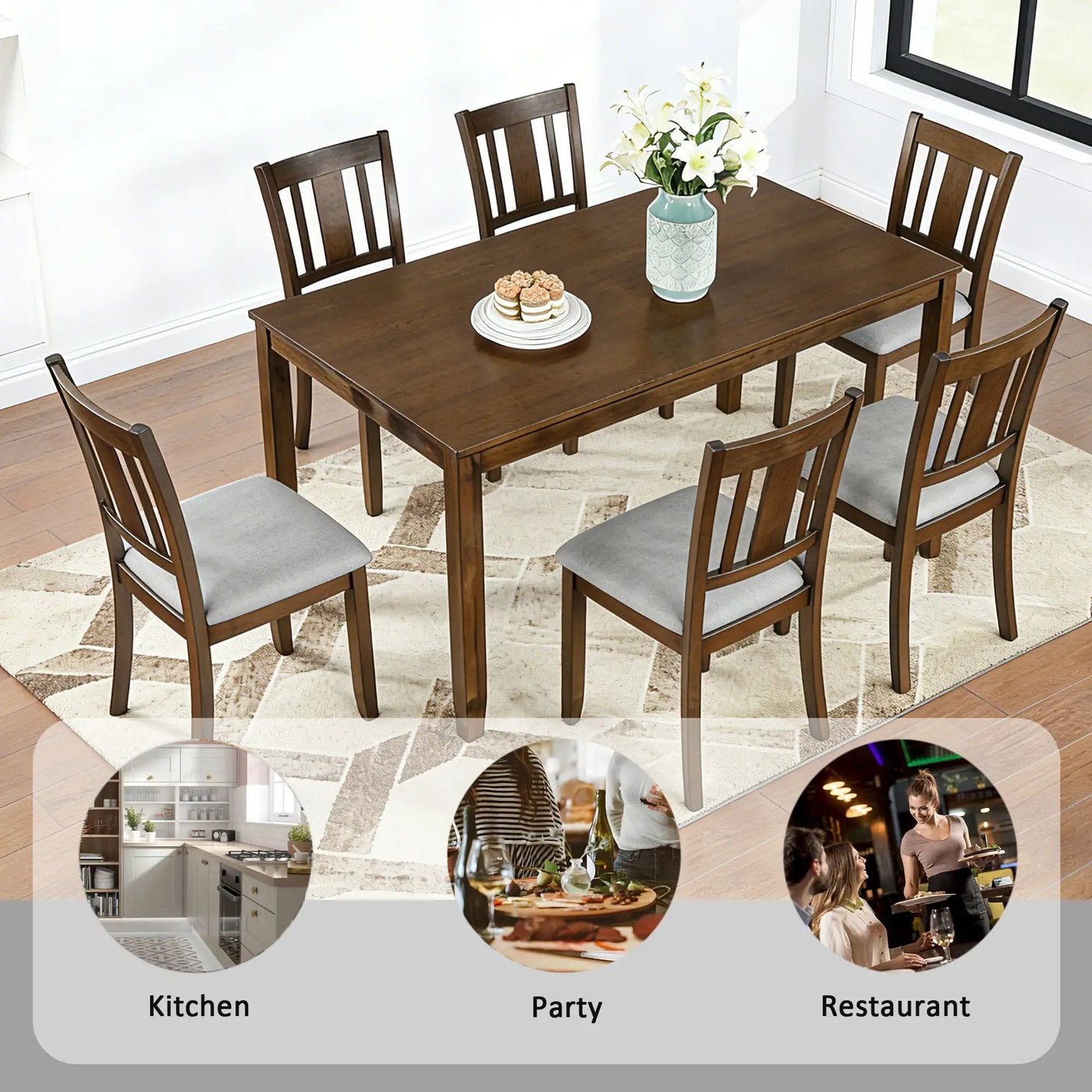 Kitchen Dining Set, Rectangular Dining Table With Upholstered Chairs by Unique Piece Furniture