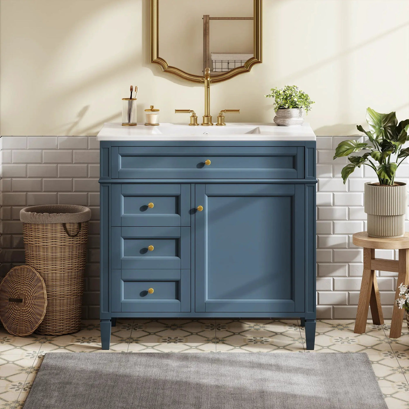 Bathroom Vanity With Top Sink, 2 Drawers And Tip Out Drawer by Unique Piece Furniture