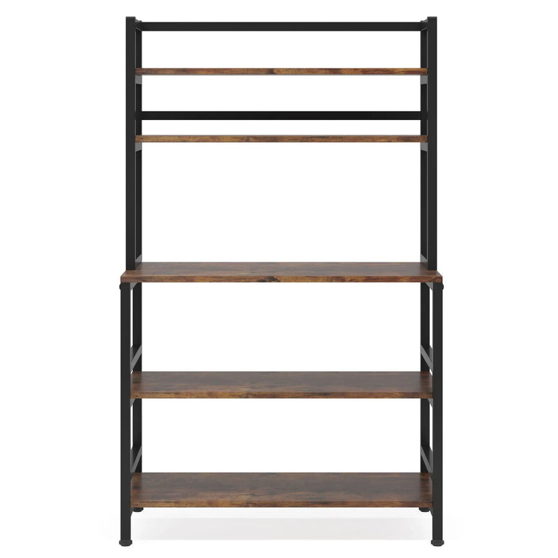 5 Tier Kitchen Bakers Rack With Hutch Microwave Stand, Freestanding Storage Organizer For Countertop - Black by HouseOfZazla