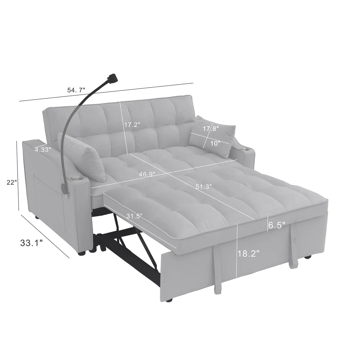 Modern Loveseat Futon Sofa With Pullout Bed, Adjustable Reclining Backrest, Toss Pillows by HouseOfZazla