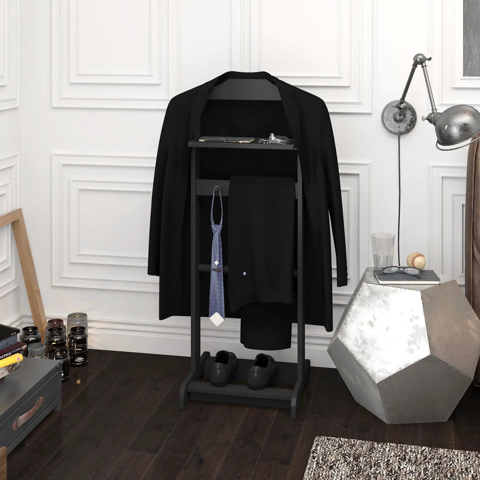 Accent Portable Garment Rack, Clothes Valet Stand With Storage Organizer by HouseOfZazla